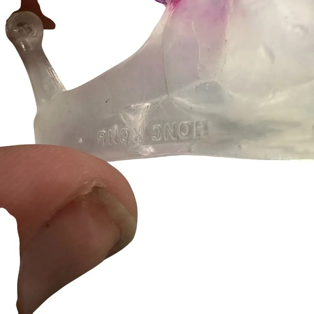 Vintage Clear Glass Dog Figurine Pink Accents Handmade Hong Kong Collectible